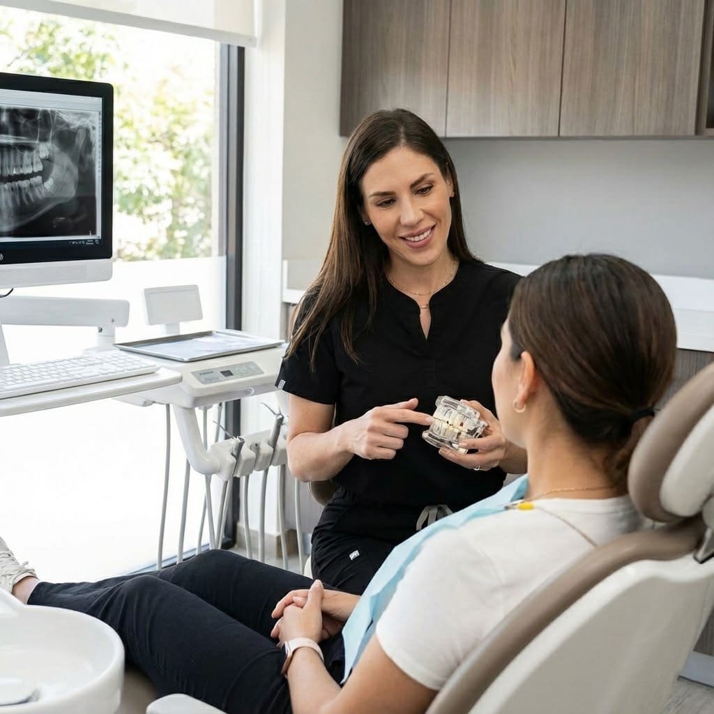 Dra. Alejandra Mora explicando causas de sensibilidad dental en AM Dental Studio Guadalajara.