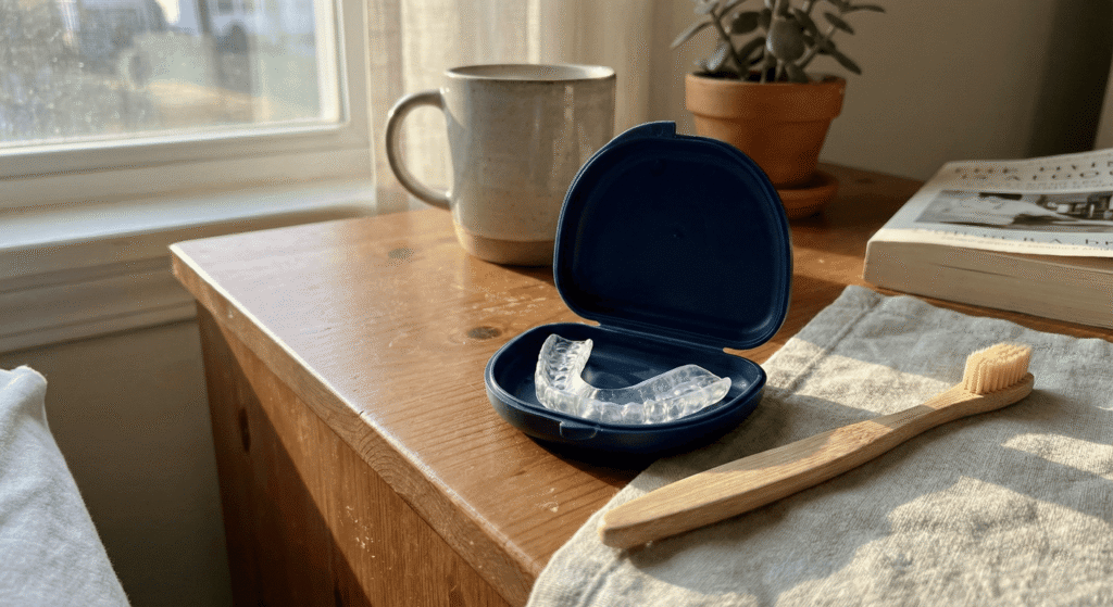 Guarda de protección oclusal para cuidar carillas dentales del bruxismo.