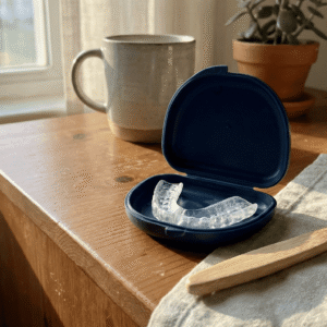 Guarda de protección oclusal para cuidar carillas dentales del bruxismo.